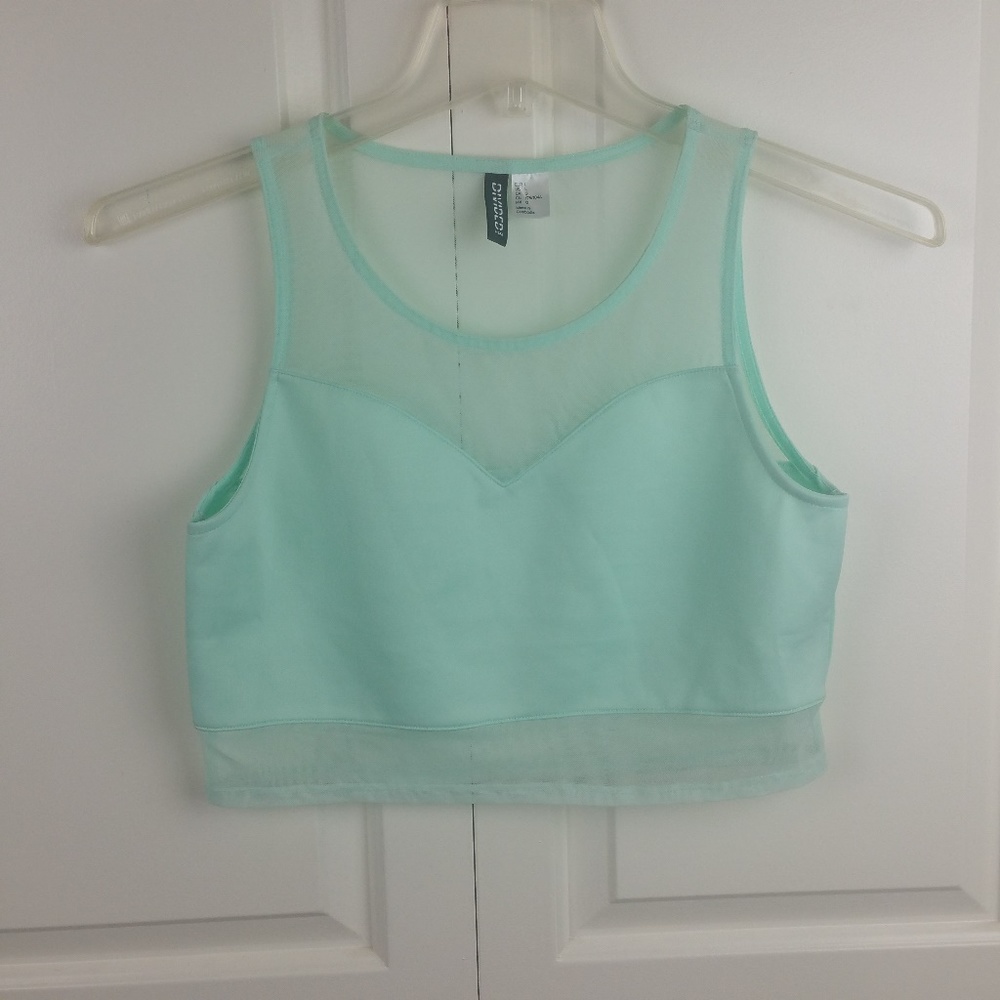 H&M Divided Mint Green Chiffon Crop Top L EUC
